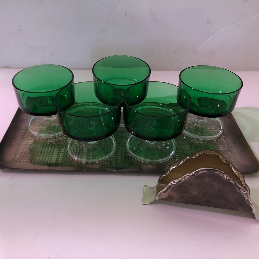 Vintage Green Glass Set with Tray and Free Napkin holder